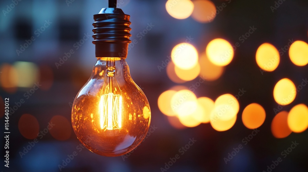 Aufkleber bright light bulb shining in the dark with bokeh effect