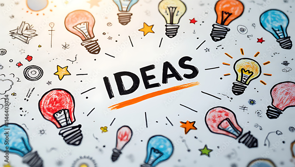 Poster bright ideas emerge from brainstorming sessions where diverse concepts are scribbled down on a notep