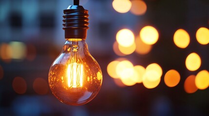 Bright light bulb shining in the dark with bokeh effect