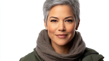 Portrait of a Mature Woman, Isolated on a White Background, Professional Headshot, Confidence, Natural Beauty, Ageless Elegance, Female Empowerment