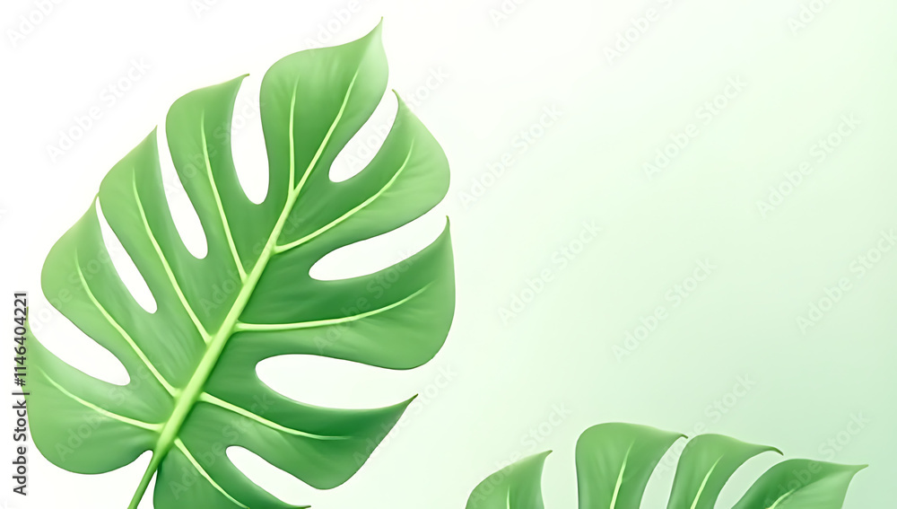 Poster beautiful monstera leaves with selective focus on a white background are ideal for decorating design