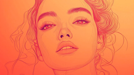 Stunning orange-toned artwork featuring a woman's portrait with flowing hair. 
