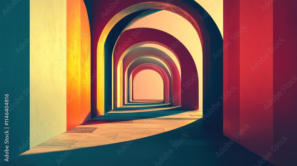 Aufkleber a vibrant corridor of arches creating a visually striking perspective.