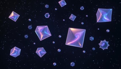 4K HD Wallpapers Holographic Shapes Floating In A Cosmic Void, Continuously Shifting And Morphing. Desktop Wallpaper HD. HD Backgrounds