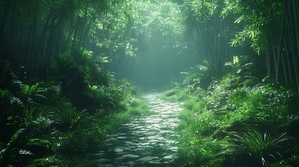 Fototapeta premium Photo of a path through a bamboo forest surrounded background