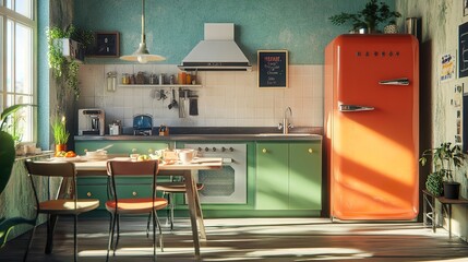 Kitchen Design with Luxurious Art, A colourful kitchen interior wallpaper