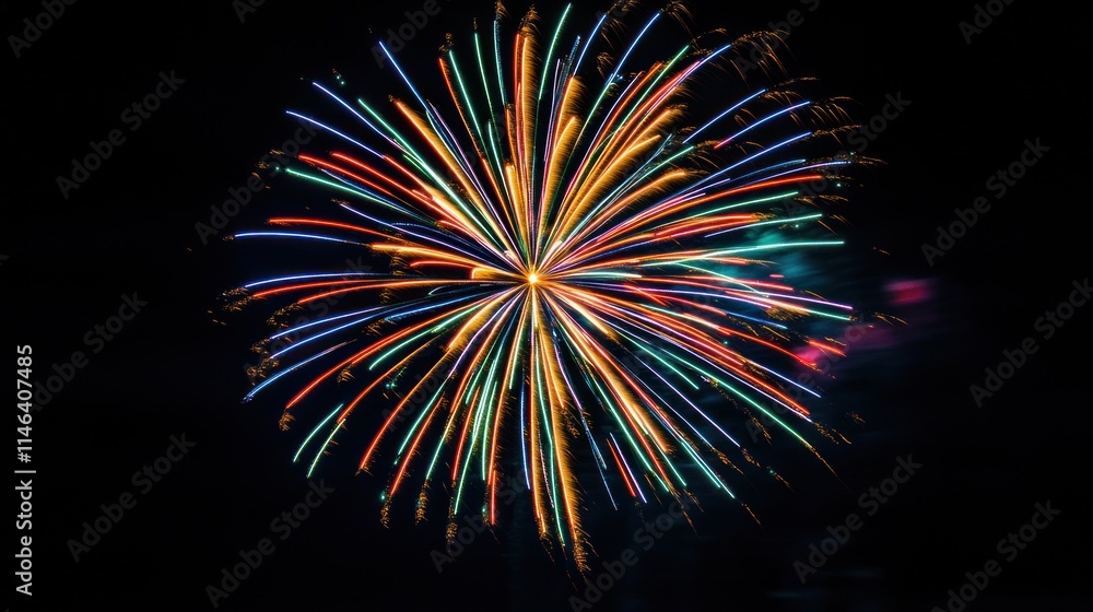 Aufkleber A vibrant firework display bursting in colorful patterns against a dark sky.