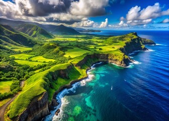 Fototapeta premium Aerial Hawaii: Minimalist Drone Photography, Island Views, Pacific Ocean, Volcanic Landscapes, Lush Green Scenery