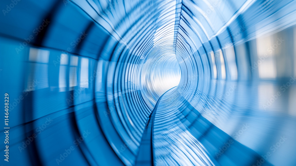 Poster a long tunnel is depicted with smooth blue walls that create a sense of depth and movement