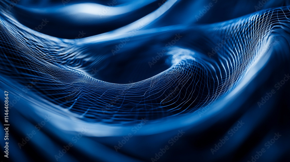 Poster fluid patterns in deep blue fabric create a mesmerizing texture display.