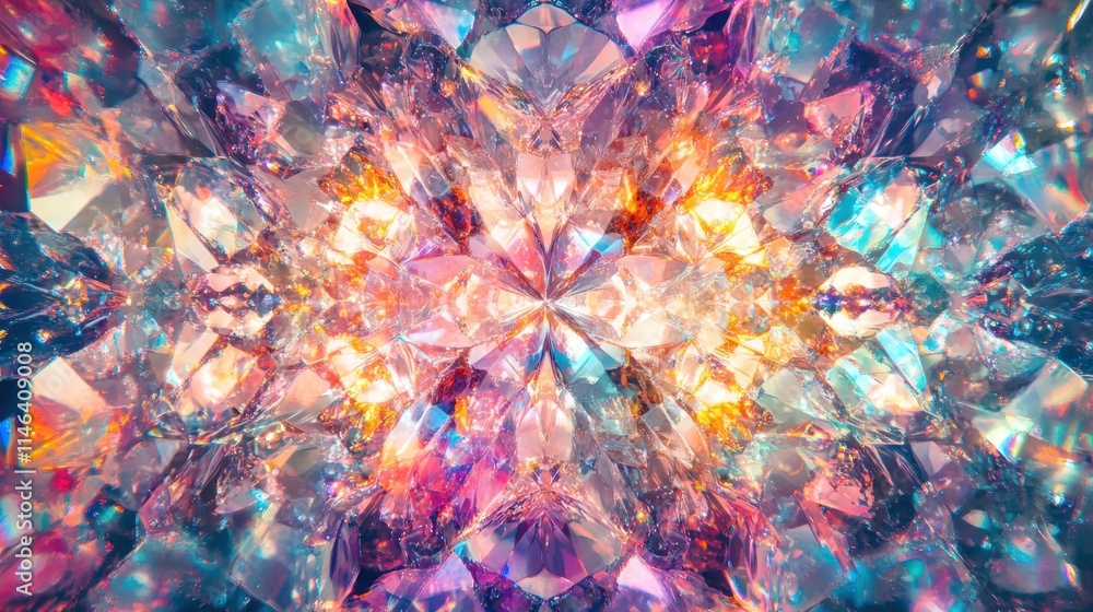 Poster a vibrant kaleidoscope of colorful crystals creating a dazzling visual effect.