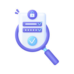 3D Correct Password and magnifying glass. Personal data protection on the internet. Incorrect and correct data entering.