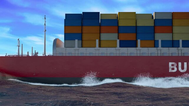 Massive Cargo Freight Container Ship Navigating Waters with Flag and Country Name Burkina Faso