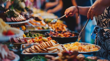 A variety of dishes served at a vibrant food market