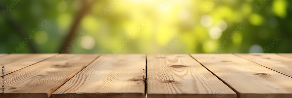 Aufkleber a real wood table top with a blurred leaf tree pattern in the background is ideal for product displa