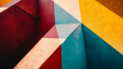 Obraz premium Vibrant geometric shapes create an artistic display in a contemporary setting. 