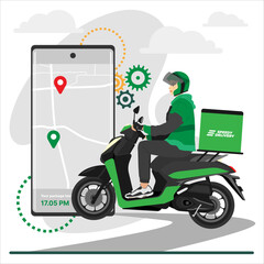 delivery-man-riding-motocycle-with-applications-illustration