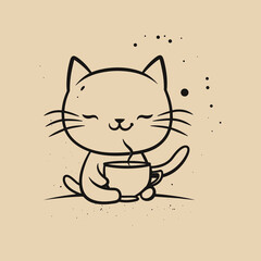 Elegant Silhouette Of A Black And White Cat Vector Illustration