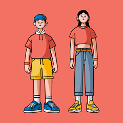 Hand drawn couple cartoon comic illustration