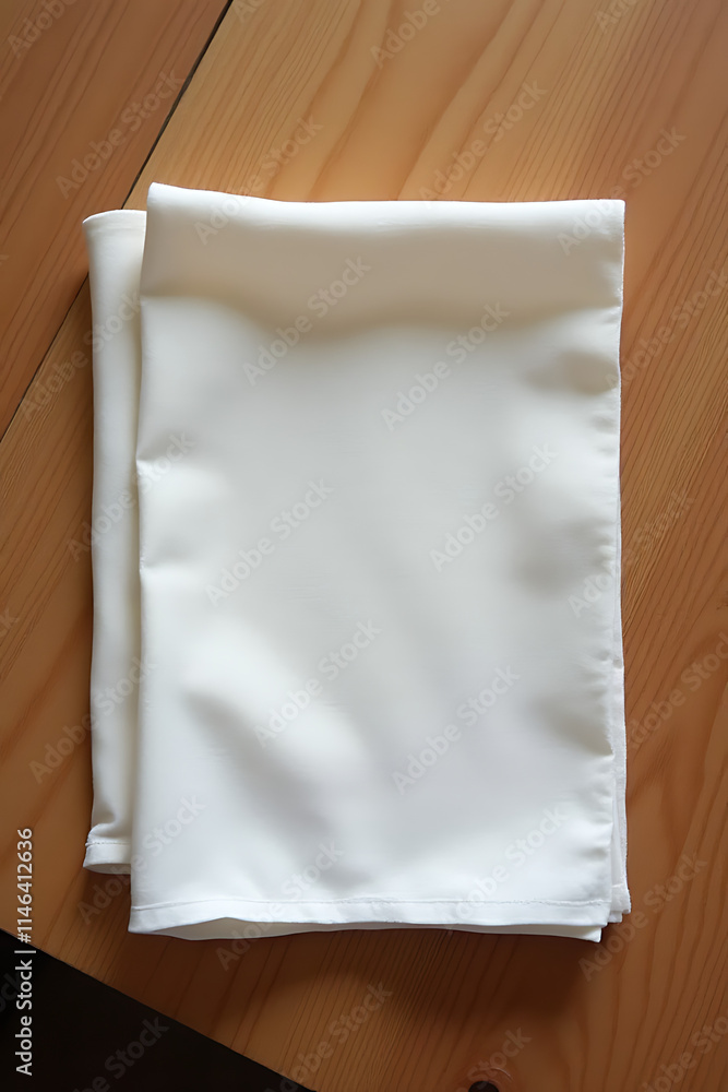 Poster A napkin or piece of fabric lies on a wooden table with a subtle clipping path for design purposes._00001_
