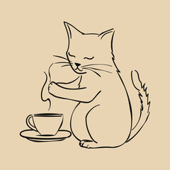 Elegant Silhouette Of A Black And White Cat Vector Illustration