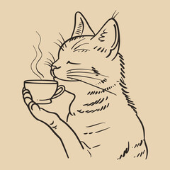 Elegant Silhouette Of A Black And White Cat Vector Illustration