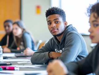 A group of young adults in a budgeting workshop, discussing debt management and prioritizing expenses
