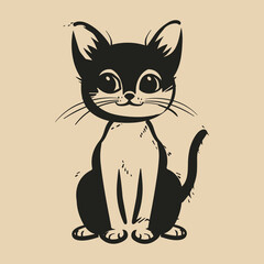 Elegant Silhouette Of A Black And White Cat Vector Illustration