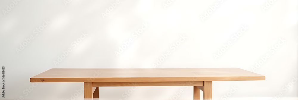 Poster A minimalist wooden table sits atop a white bokeh background, ideal for creating visually appealing product displays and layouts._00003_