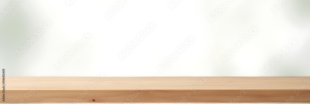 Poster A minimalist wooden table sits atop a white bokeh background, ideal for creating visually appealing product displays and layouts._00002_