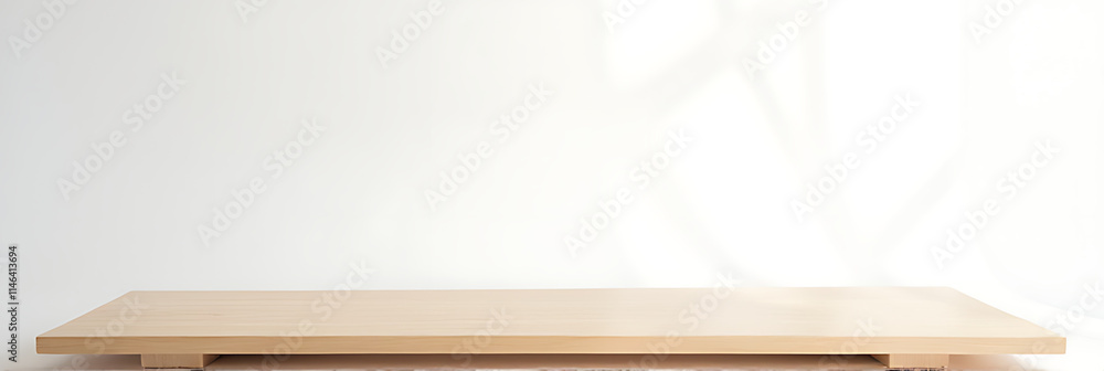 Poster a minimalist wood tabletop is placed on a white abstract background for montage product display and 