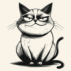 Elegant Silhouette Of A Black And White Cat Vector Illustration