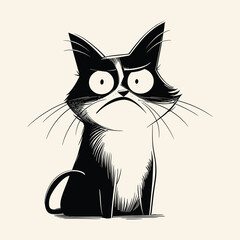 Elegant Silhouette Of A Black And White Cat Vector Illustration