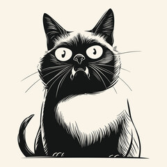 Elegant Silhouette Of A Black And White Cat Vector Illustration