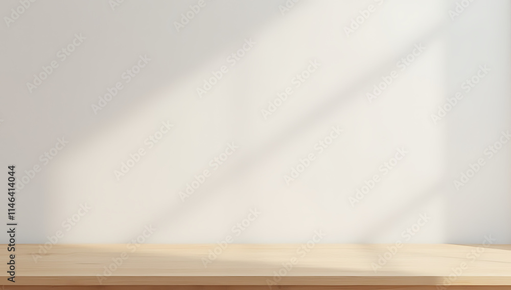 Poster A minimalist empty wooden tabletop with a clean counter space against a blank wall for product display and visual design._00003_