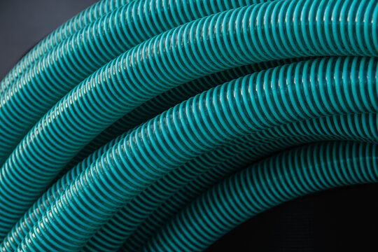 Green corrugated flexible pipe or hose, pvc tubes