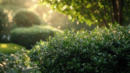 Clusters of lush greenery forming hedges and garden layouts, creating serene landscapes imagine oil painting,