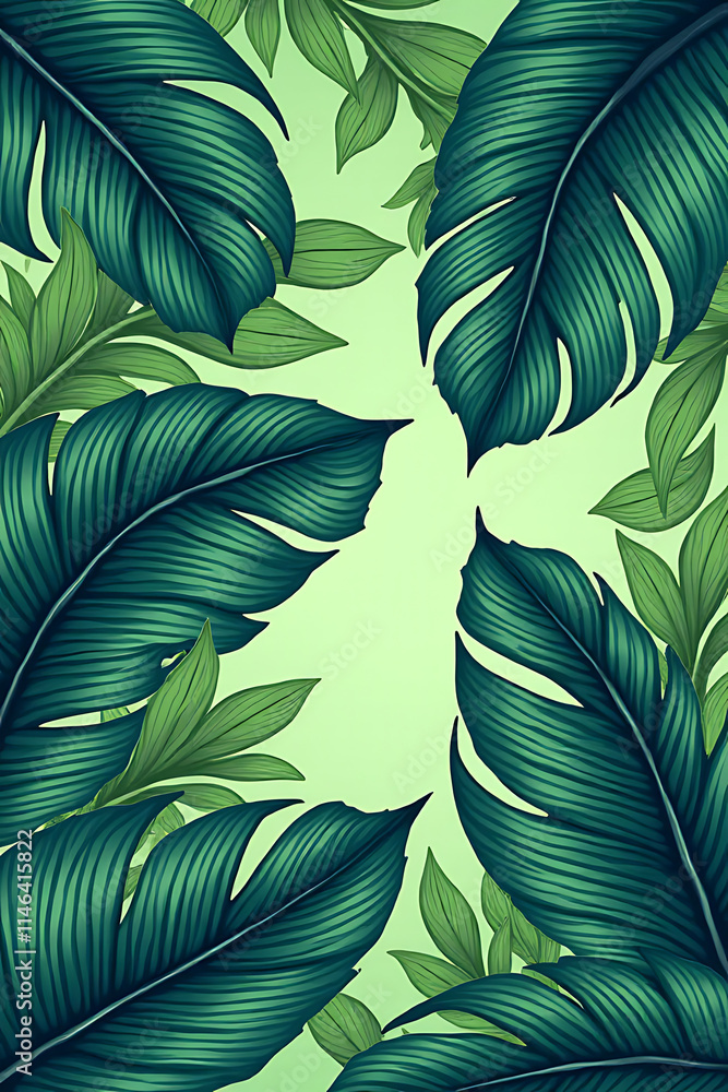 Aufkleber a lush tropical leaf pattern serves as a beautiful and vibrant background element in an illustration
