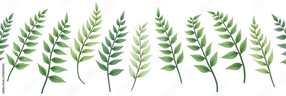 Poster A fern leaf pattern is created on a white background in this tropical botanical illustration of natural elements and design concepts._00001_