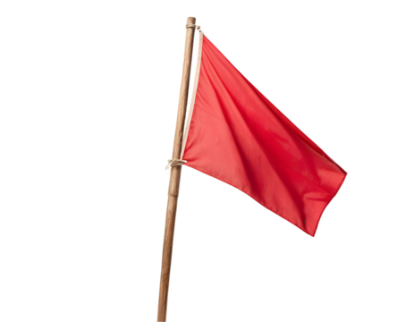 Isolated Red Flag on Wooden Pole with Transparent Background