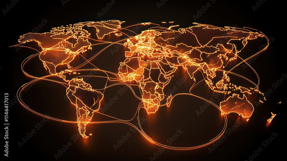Aufkleber a glowing map of the world showcases interconnected pathways, symbolizing global communication and d