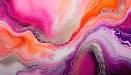 Vibrant Swirling Abstract Pattern Featuring Bright Pink, Orange, and Purple Fluid Art Textures Ideal for Modern Art Decor, Creative Backgrounds, or Unique Graphic Design Projects