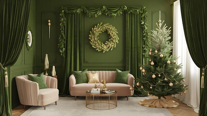 Domestic living room with Christmas decoration
