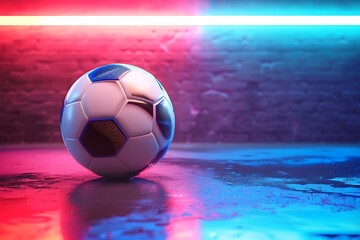 A soccer ball floats in a colorful confetti explosion, Neon Blue Soccer Ball  Render, A close-up of a shiny white and black soccer ball


