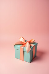 Obraz premium A colorful gift box sits on a soft pastel colored background suitable for both anniversary and Christmas celebrations._00001_
