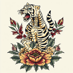 Tiger tattoo flash illustration