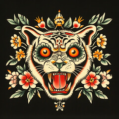 Obraz premium Tiger Eyes tattoo flash illustration