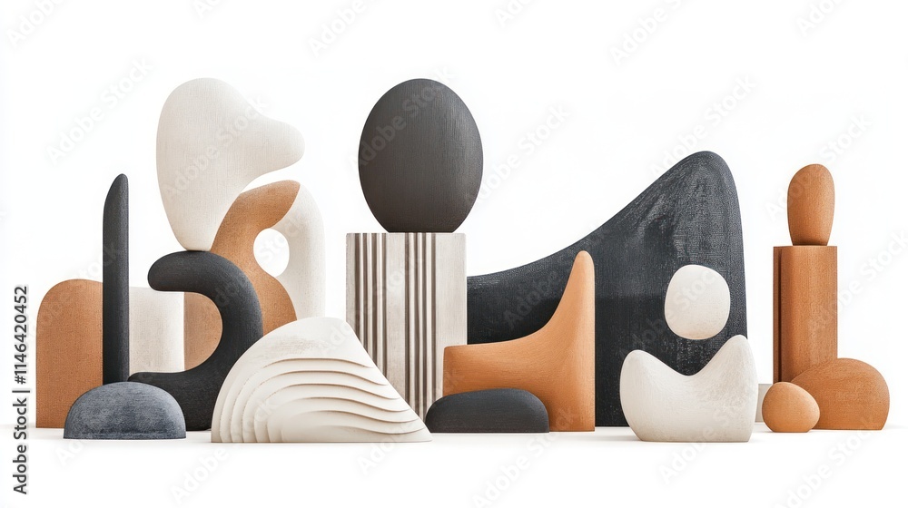 Aufkleber abstract arrangement of sculptural forms in various shapes and colors.