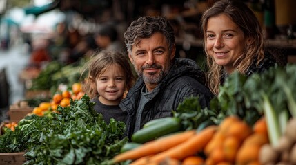 Happy Family at Farmers Market Photo