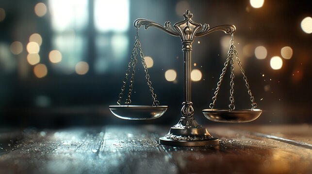 Antique scales of justice made from metal, symbolizing law and balance imagine photorealistic portrait,